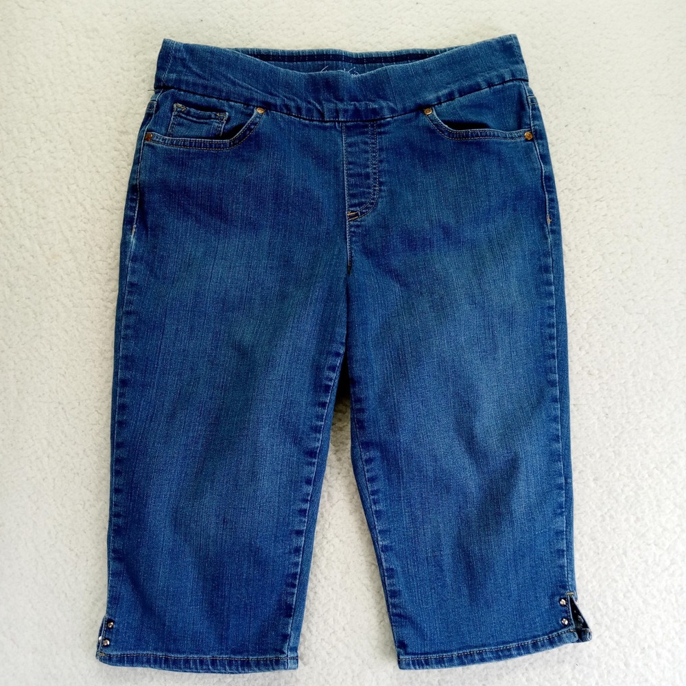 Gloria Vanderbilt Avery Skimmer Capri Jeans Blue Studded Hem Womens 10P Petite